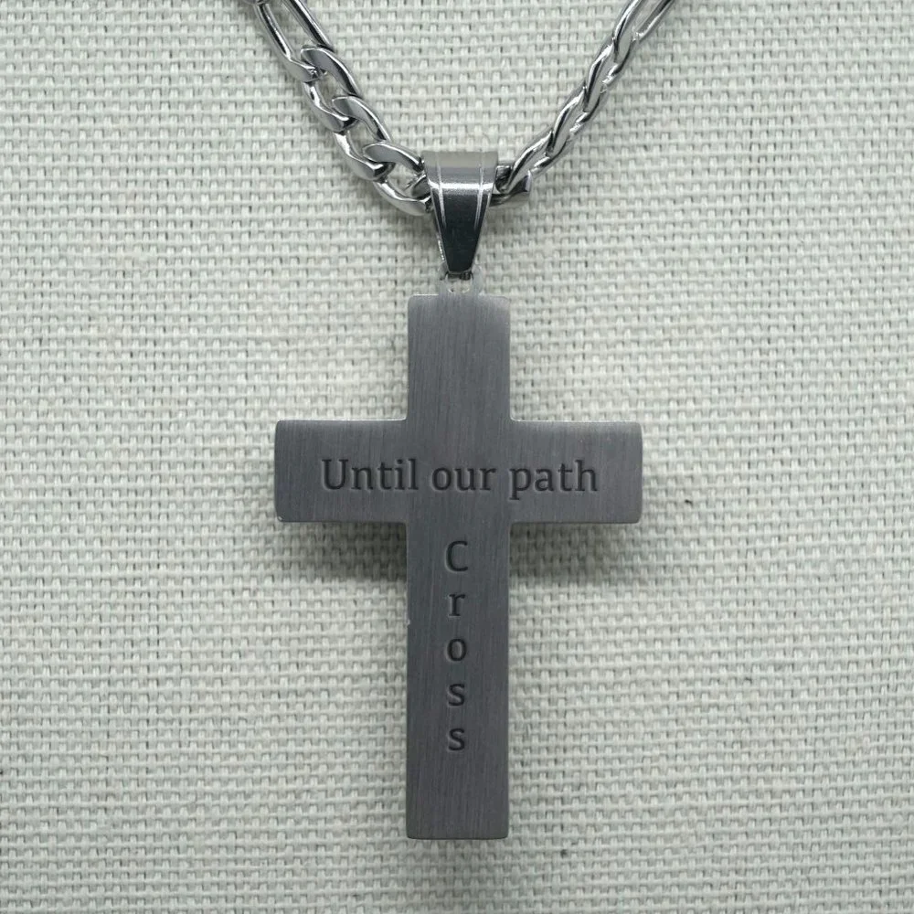 Beautiful stainless steel gold crucifix with gold chain and engraving. - Picture 7 of 8